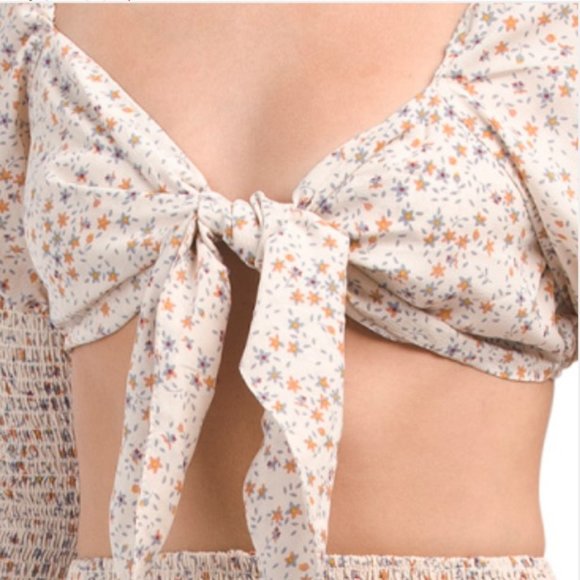 Set of Smocked Ruffle Floral Matching Top and Skirt - Picture 3 of 4